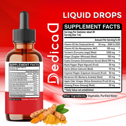 11in1 Liquid Turmeric Supplement – with Ginger, Garlic, Ceylon Cinnamon, Berberine, Ginseng, Apple Cider Vinegar – 1 Fl Oz – 30 Servings DEDICAD buy supplements Au