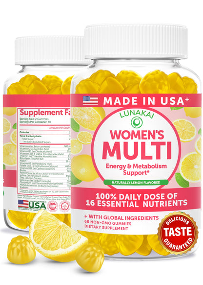Lunakai USA Made Womens Multivitamin Gummies – Delicious Daily 16 Multi Vitamins for Women – Wellness, Energy & Essential Health Support, 60ct LunakaiBuy Supplements Australia