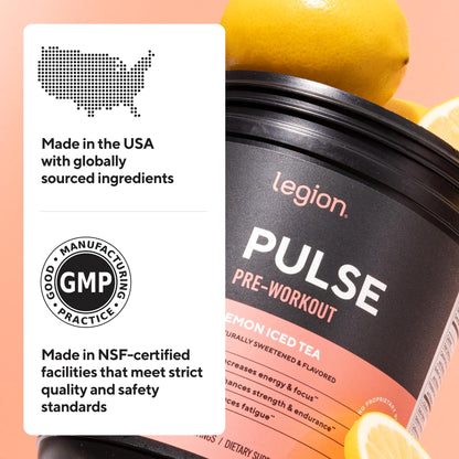 LEGION Pulse Pre Workout Supplement - All Natural Nitric Oxide Preworkout Drink to Boost Energy, Creatine Free, Naturally Sweetened,