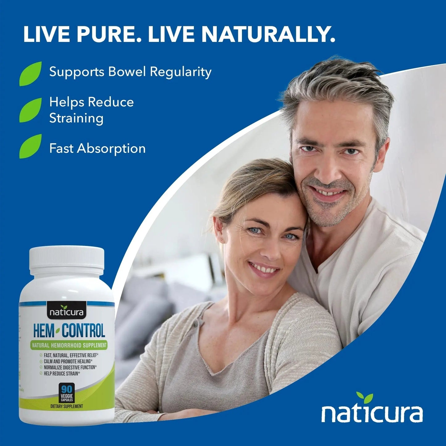Naticura Hem-Control - Fast Effective Hemorrhoid Treatment Supplement - Powerful Formula to Promote Symptom Relief, Shrinking of Hemorrhoids, Ease Discomfort - 90 Vegan Capsules - Made in USA NaticuraBuy Supplements Australia
