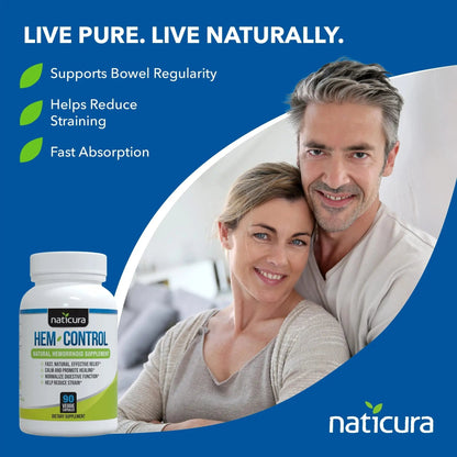 Naticura Hem-Control - Fast Effective Hemorrhoid Treatment Supplement - Powerful Formula to Promote Symptom Relief, Shrinking of Hemorrhoids, Ease Discomfort - 90 Vegan Capsules - Made in USA NaticuraBuy Supplements Australia