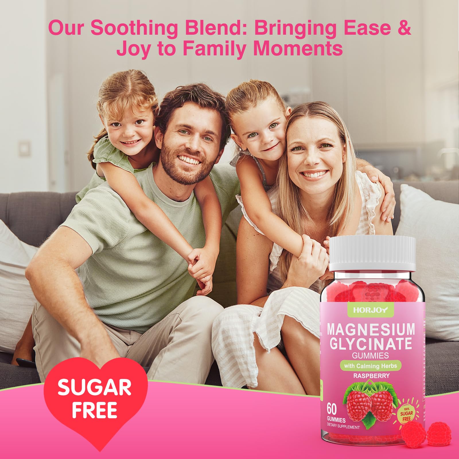 Magnesium Glycinate Gummies 600mg, Sugar Free Magnesium Gummies for Adults with Ashwagandha, Lemon Balm & GABA for Sleep, Mood Support and Relaxation, Vegan, 60 Raspberry HorjoyBuy Supplements Australia