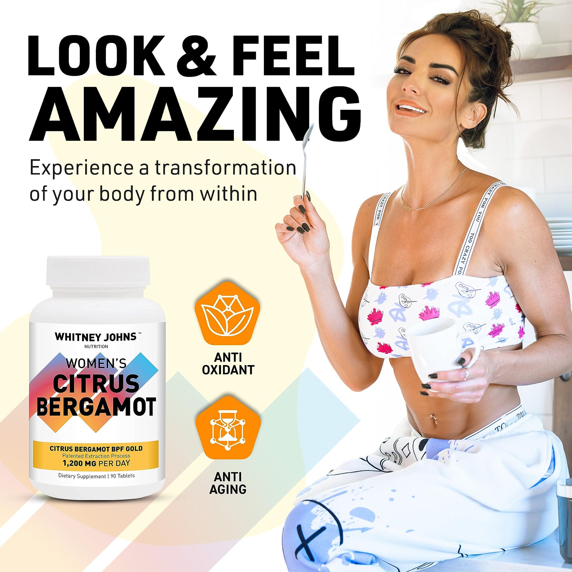 Whitney Johns Citrus Bergamot for Women, Clinically Tested Bergamot Supplement Specifically Formulated for Womens Health and Wellness, Antioxidant, 1200mg, 90 Tablets Whitney JohnsBuy Supplements Australia