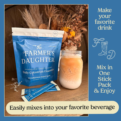 THE FARMER'S DAUGHTER Colostrum Powder | Unflavored | Gut Health & Bloating | Hair, Skin & Nails | Immunity Supplement | 30 Individual Travel Stick Packs THE FARMER'S DAUGHTER buy supplements Au