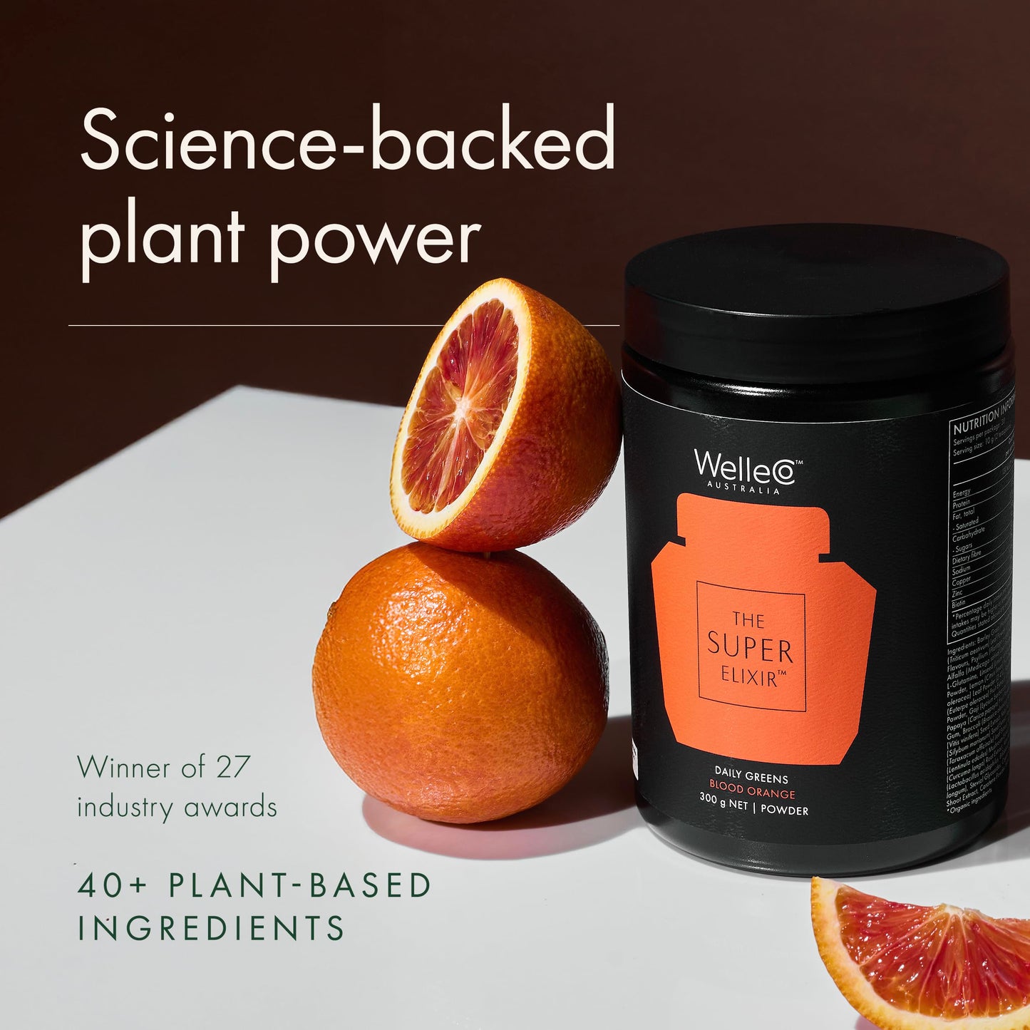 WelleCo The Super Elixir Daily Greens Powder, Probiotic Drink Mix with Whole Foods, Gluten Free, Vegan Gut Health Powder, Energy, Immunity, Healthy Skin, Hair & Nails (Jar, Blood Orange) WelleCo buy supplements Au