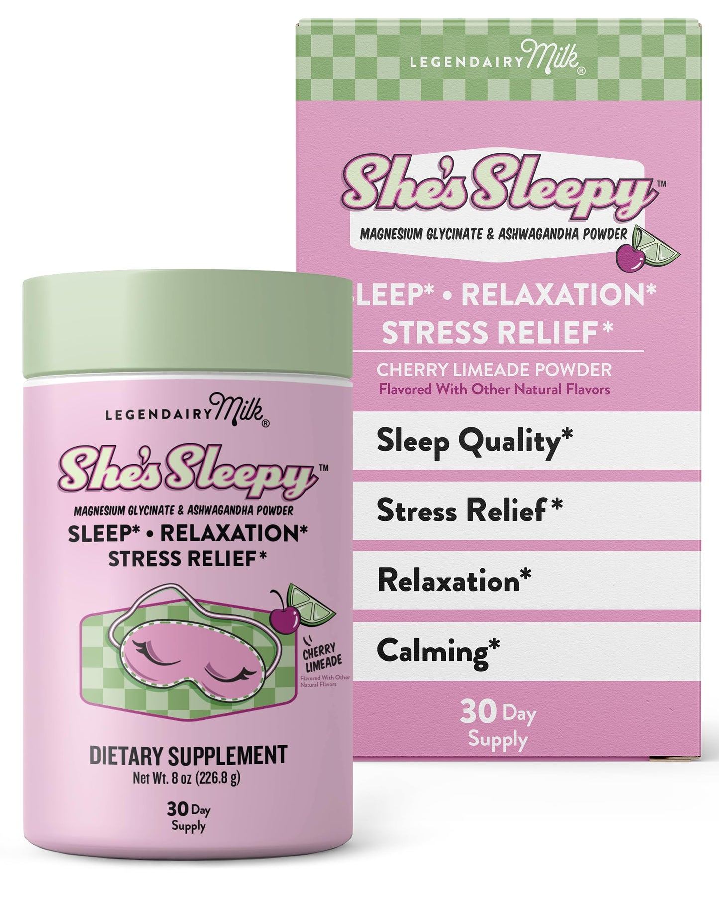 Legendairy Milk She’s Sleepy™ – Cherry Limeade – Nightly Sleep Aid, Sugar Free Drink Mix with Magnesium Glycinate & Ashwagandha