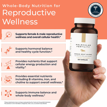 Molecular Fertility Beef Organ Complex - Pasture-Raised, Grass Fed Beef Liver, Brain, Heart, Spleen, Pancreas Blend, Healthy Hormone Balance and Fertility Supplement for Women and Men, 180 Capsules Molecular FertilityBuy Supplements Australia