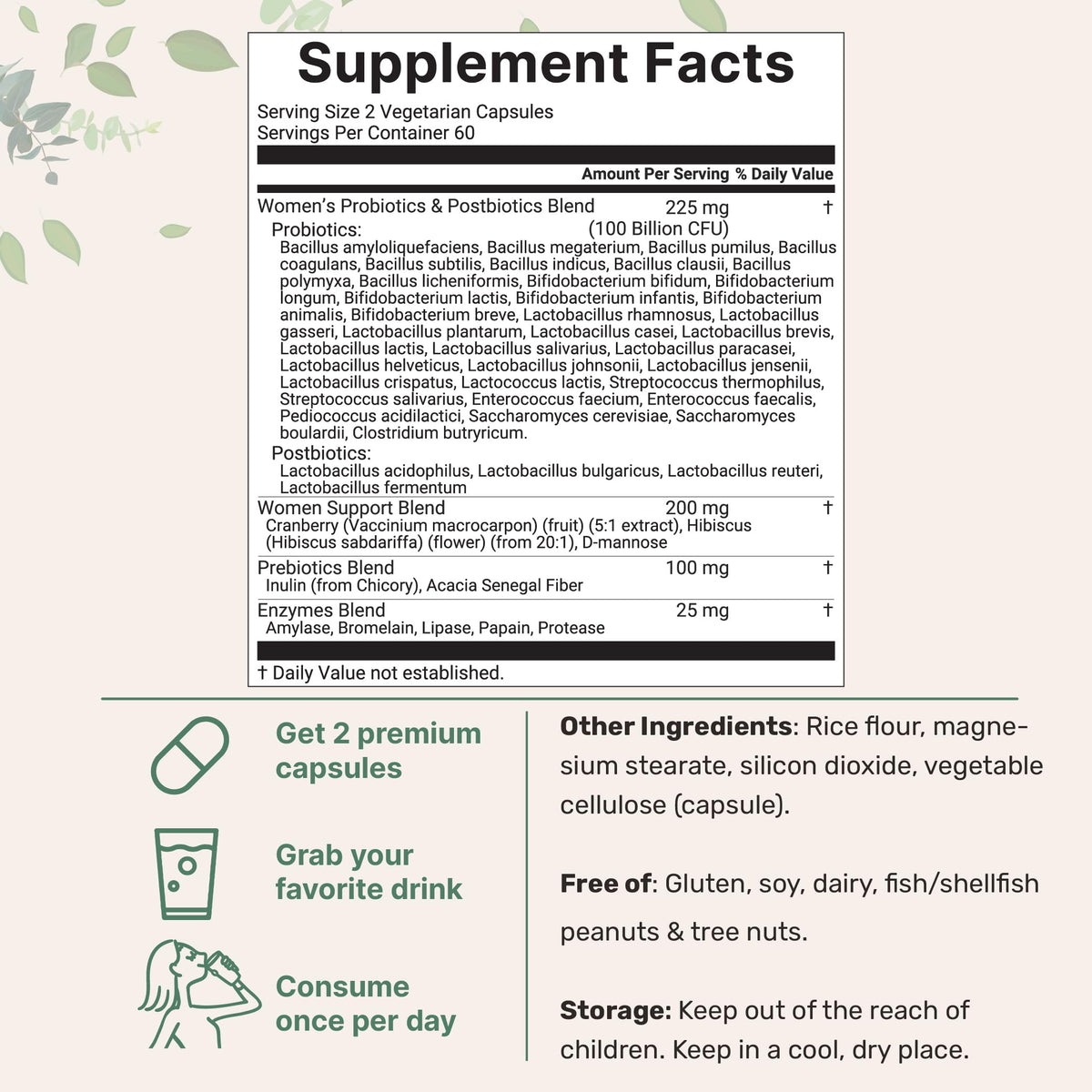 Micro Ingredients Probiotics for Women 100 Billion CFU with Prebiotics, 120 Veggie Capsules | pH Balance, Urinary Tract, Vaginal & Gut Health Support*