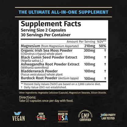 Rooted Origins Sea Moss Capsules – Irish Sea Moss Advanced, Magnesium, Ashwaghanda, Black Seed Oil, Burdock Root & Bladderwrack – Immune Support, Gut Health, Energy, & More – 60 Capsules Rooted OriginsBuy Supplements Australia