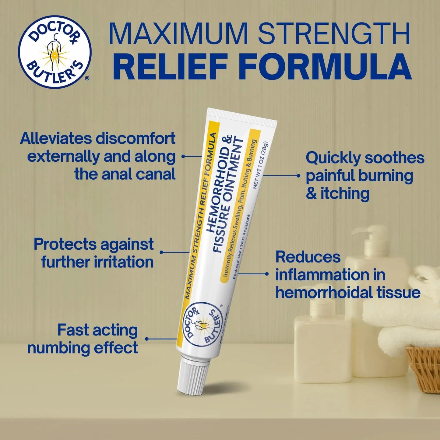 Doctor Butler’s Hemorrhoid & Fissure Ointment – Hemorrhoid Treatment and Hemorrhoid Cream with Lidocaine and Phenylephrine HCI for Fast Acting Relief of Pain, Swelling, Discomfort, and Itching (1 oz.) Doctor Butler'sBuy Supplements Australia