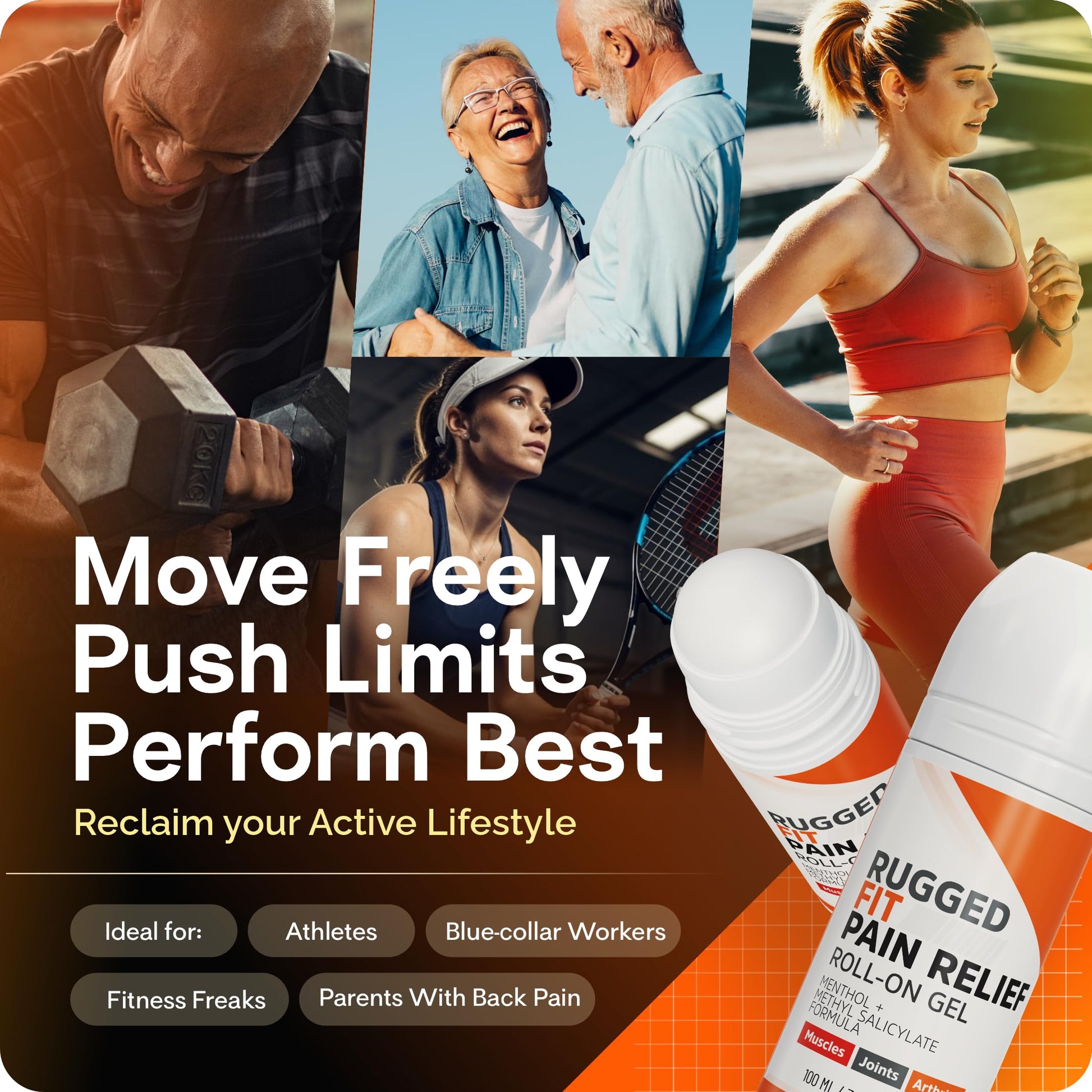 Rugged Fit Max-Strength Pain Relief Roll-On Gel – Cold & Hot Therapy with Menthol 2% + Methyl Salicylate 10% – Fast-Absorbing, Non-Greasy for Back, Arthritis, Muscle & Joint Pain – 3.38 fl oz Rugged FitBuy Supplements Australia