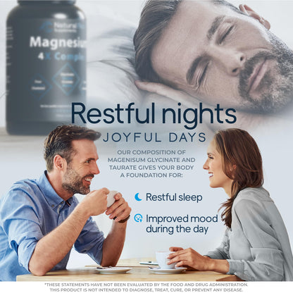 Natural Flow 4X Magnesium Supplement, Magnesium Glycinate, Taurate, Malate, Orotate Complex, Calm Sleep and Cramp Support Blend