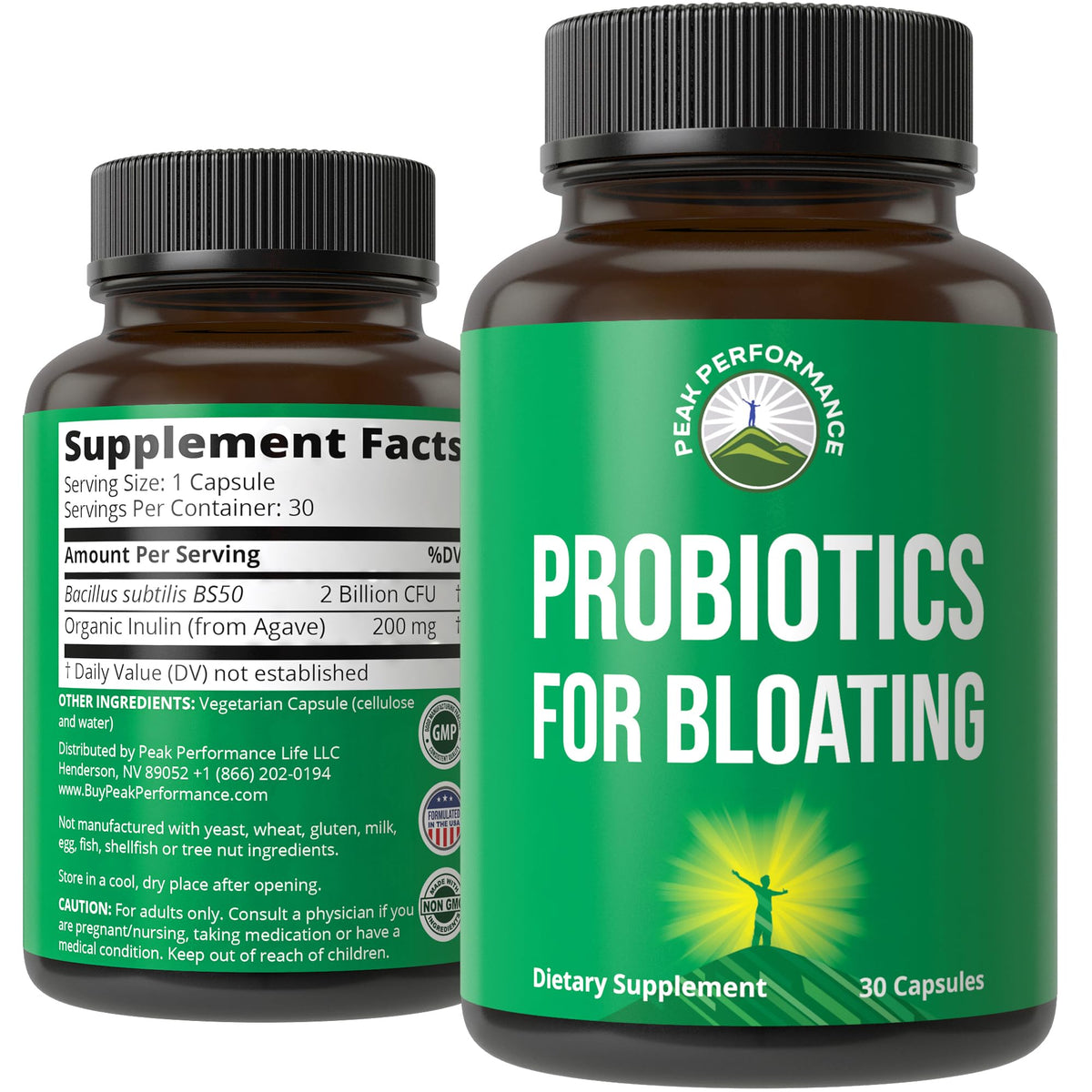 Bloat and Gas Probiotic - Proven Relief with Clinically Studied Bacillus Subtilis BS50 + Prebiotic Fiber - Fast Acting Anti Bloating Pills Supplement