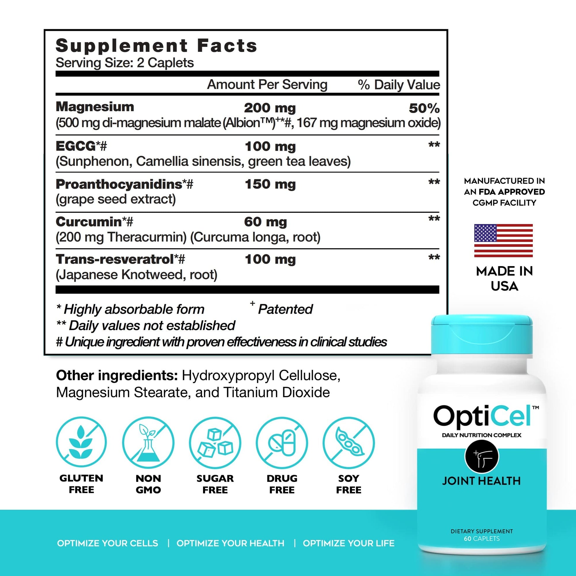 OptiCel Joint Health - Joint Support Supplement, Promotes Easy Movement, Joint Pain Supplement, Supports Muscle Health & Mobility, All Natural, Plant-Based & Non-GMO, 60 Capsules OptiCelBuy Supplements Australia
