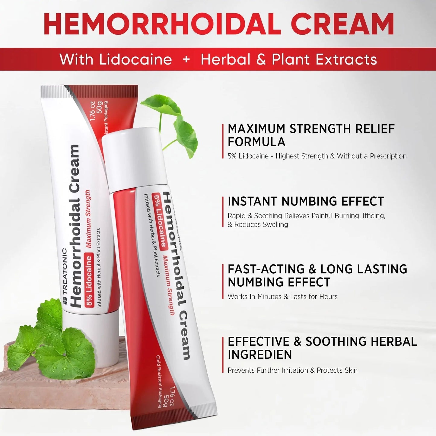 Treatonic Hemorrhoid Treatment Cream: 5% Lidocaine Hemorrhoid Cream for Numbing Relief of Pain, Burning, Itching, Discomfort, & Swelling - Fissure & Hemorrhoids - 1.76 oz TreatonicBuy Supplements Australia