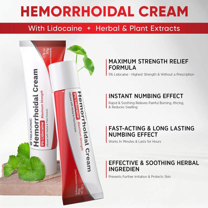 Treatonic Hemorrhoid Treatment Cream: 5% Lidocaine Hemorrhoid Cream for Numbing Relief of Pain, Burning, Itching, Discomfort, & Swelling - Fissure & Hemorrhoids - 1.76 oz TreatonicBuy Supplements Australia