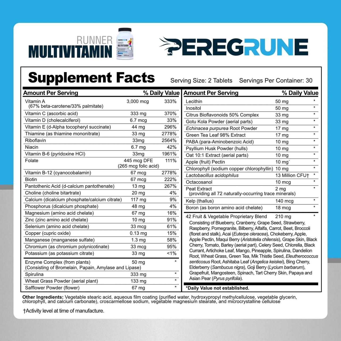 PEREGRUNE Runner Multivitamin & Joint Support Supplement | Antioxidants, Complete B-Complex & Probiotics to Support Energy PEREGRUNE