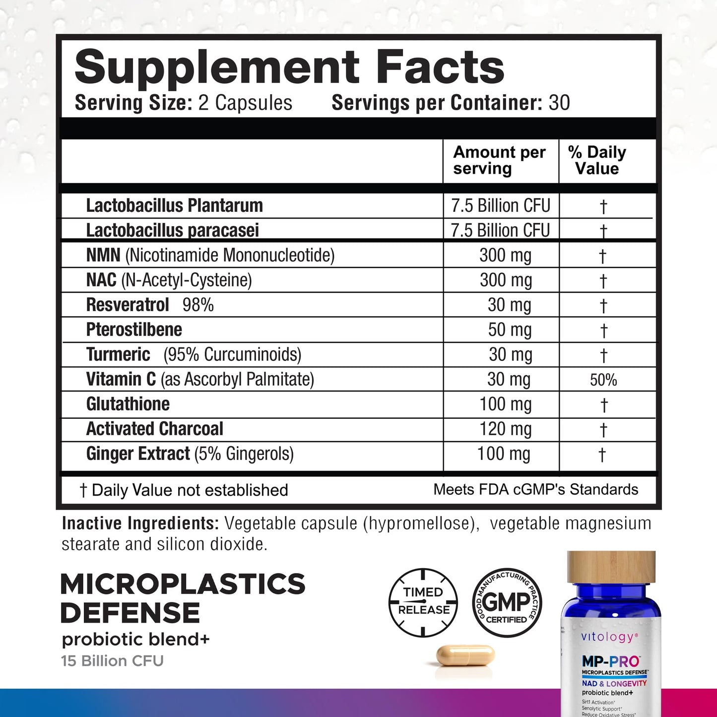 Vitology MP-PRO Microplastics Defense | 15 Billion CFU Probiotic + Antioxidant Blend | NMN, NAC, Glutathione, Resveratrol & Charcoal | Supports Cellular Detox, Longevity & Gut Health – 60 Capsules Vitology buy supplements Au