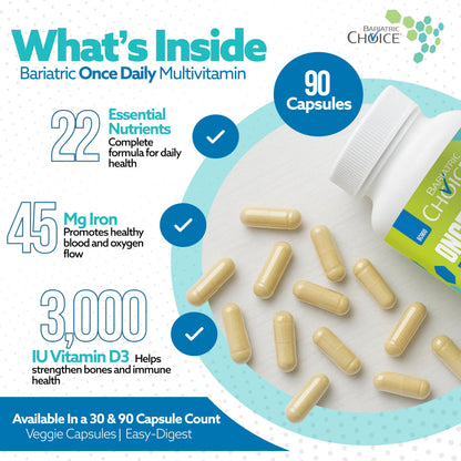 Bariatric Choice Once-Daily Bariatric Multivitamin with 45 mg of Iron | Easy to Swallow Capsule | Vitamin for Bariatric Surgery Patients