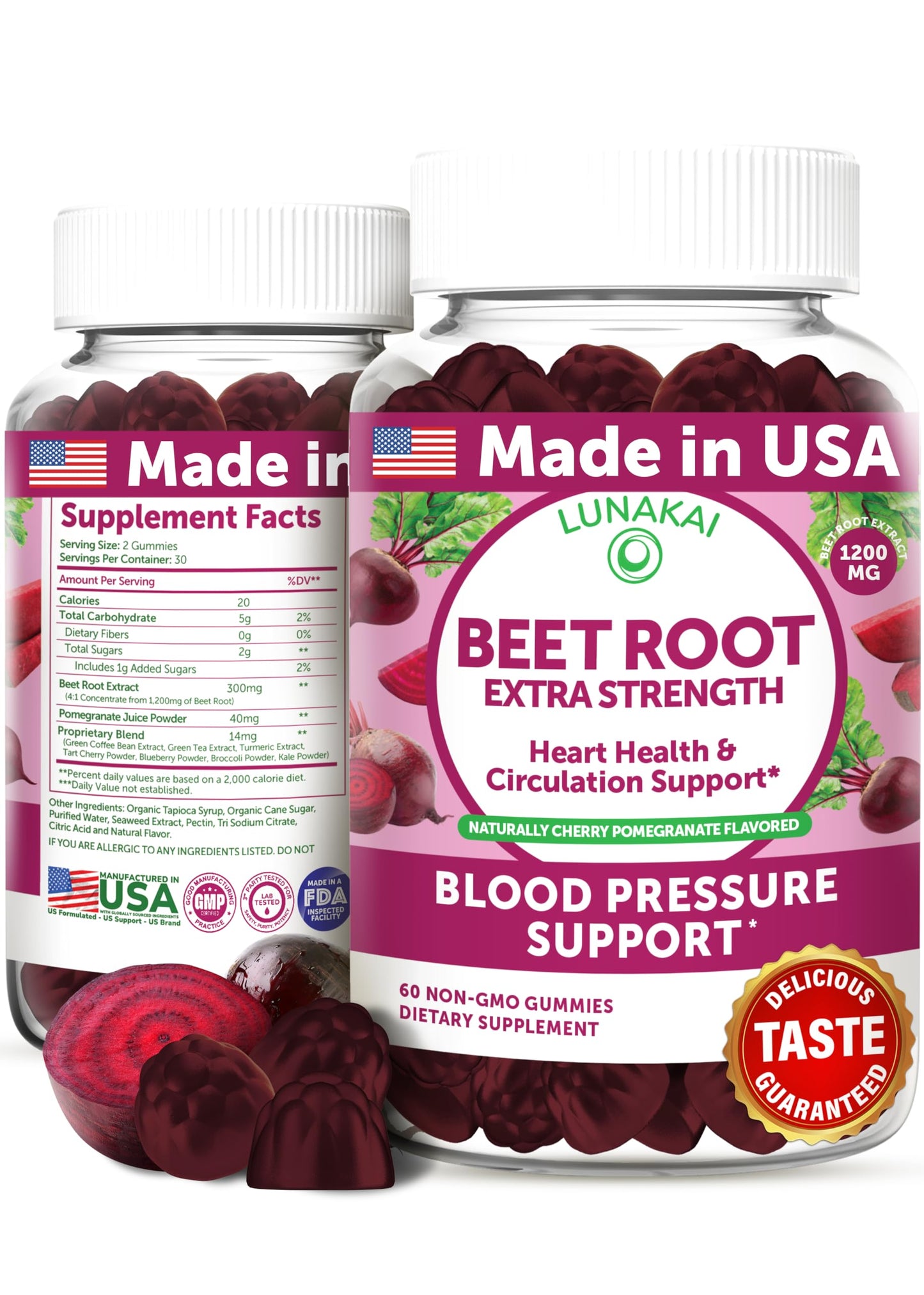 Lunakai USA Made Beet Root Gummies with Antioxidant Blend - Delicious Non-GMO Beet Chews, 60ct LunakaiBuy Supplements Australia