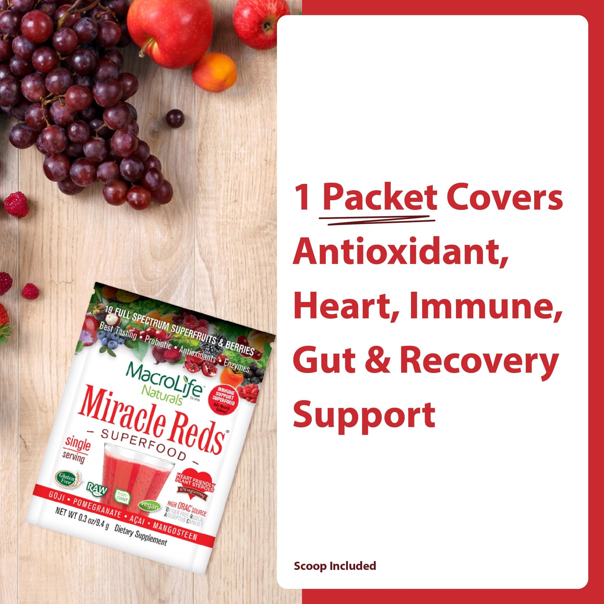 MacroLife Naturals Miracle Reds Superfood Powder 19 Blended Fruit & Berry Polyphenols Enzymes Probiotics & Antioxidants Supplement - Raw Non-GMO & Vegan Whole Food Vitamins - 12 Packet Servings MacroLife NaturalsBuy Supplements Australia