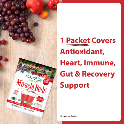 MacroLife Naturals Miracle Reds Superfood Powder 19 Blended Fruit & Berry Polyphenols Enzymes Probiotics & Antioxidants Supplement - Raw Non-GMO & Vegan Whole Food Vitamins - 12 Packet Servings MacroLife NaturalsBuy Supplements Australia