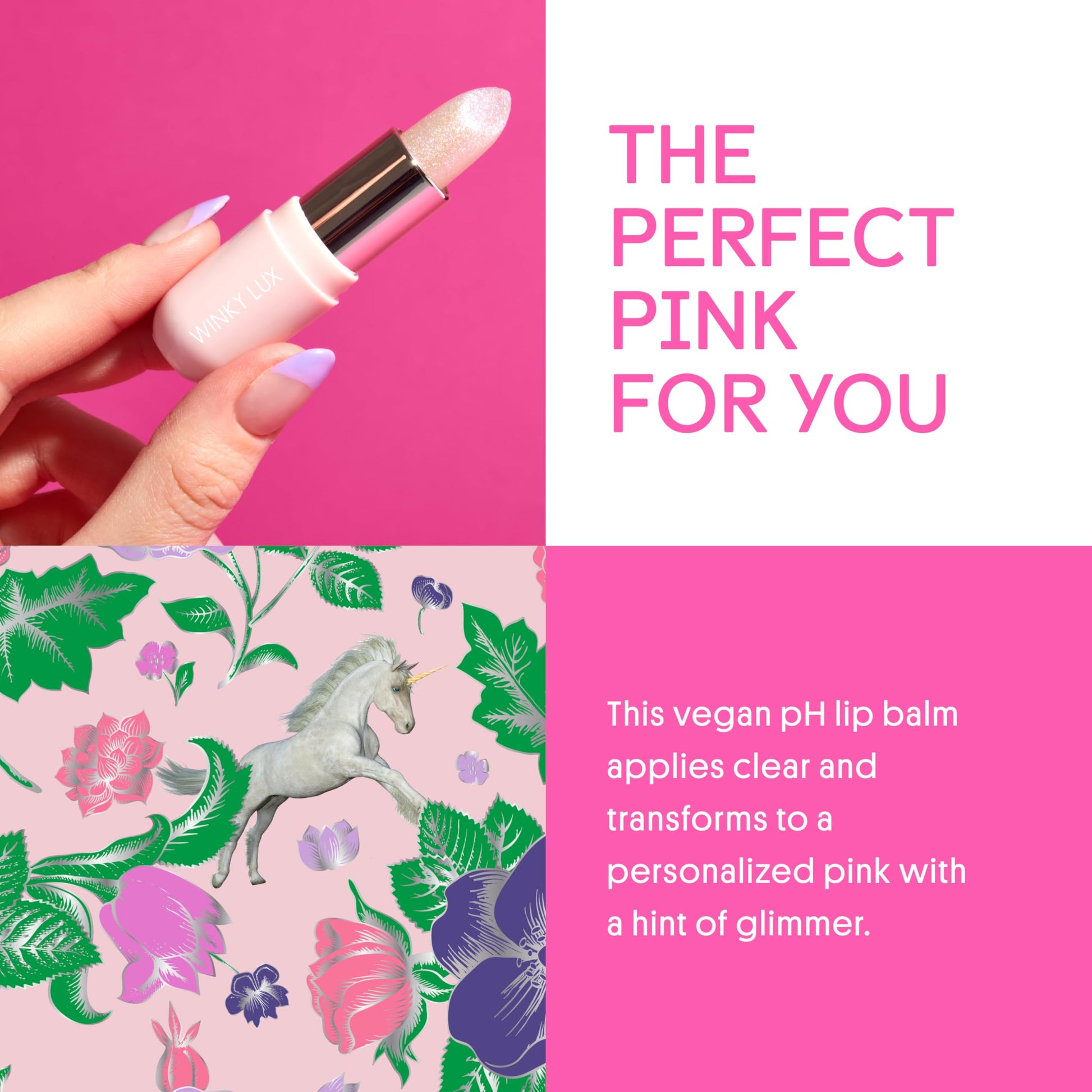 Winky Lux Unicorn Glimmer Balm -Hydrating ph Lip Balm, Natural Pink Tint with pH Color Changing, Moisturize & Soften Lips While Leaving Sheer Pink Tint, with Vanilla Scent Winky LuxBuy Supplements Australia