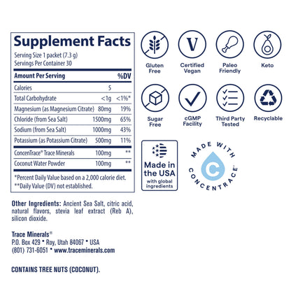 Trace Minerals ZeroLyte Salty Watermelon Flavor - Sugar Free Electrolyte Drink Mix - Supports Hydration, Energy, Stamina - Ancient Sea Salt,