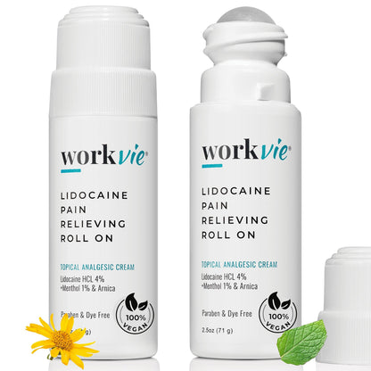 Workvie Lidocaine Roll On Pain Relief Cream 2pk Maximum Strength - Arnica, Menthol, Aloe Vera - Soothing Relief for Muscles and Joints - Sensitive Skin Friendly WorkvieBuy Supplements Australia