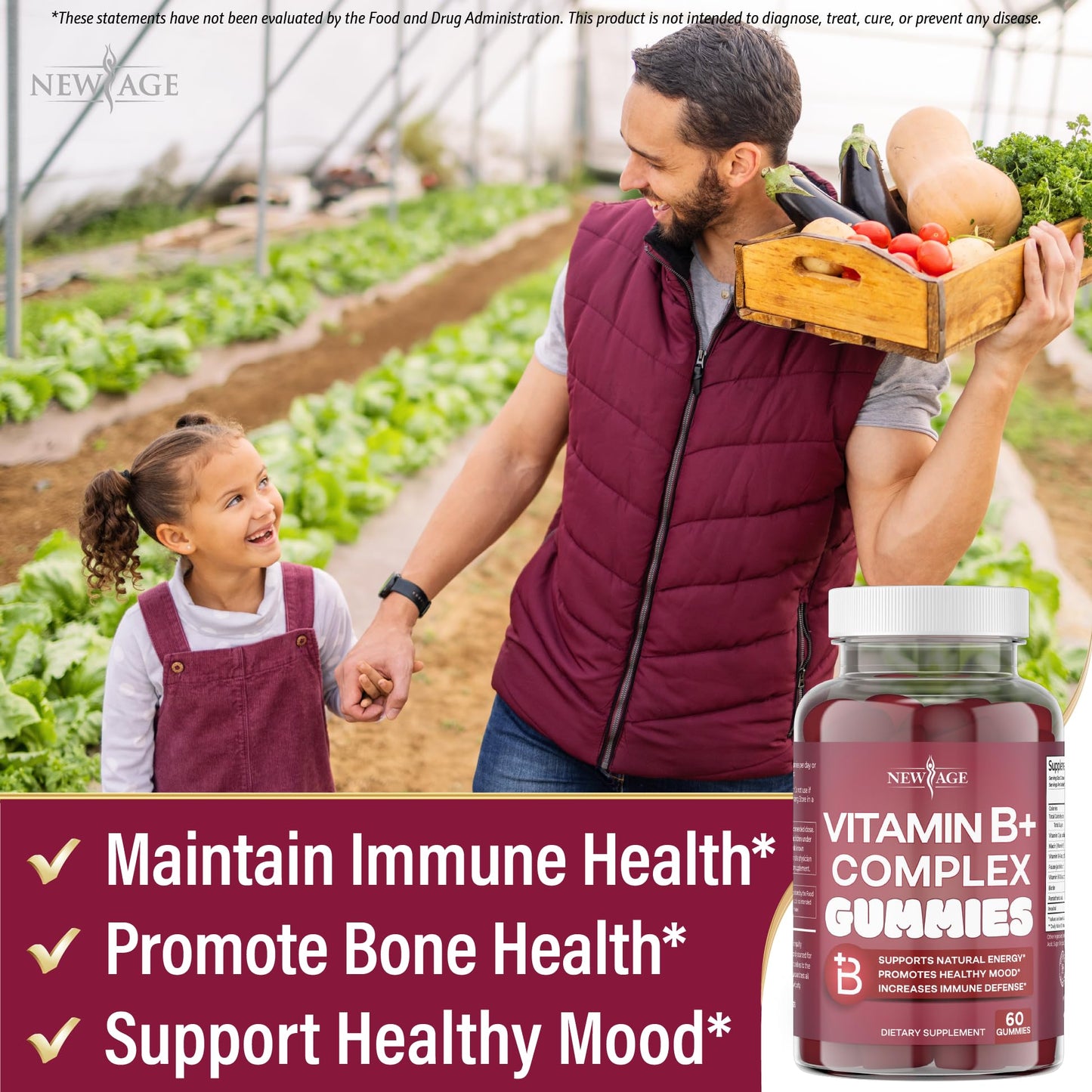 NEW AGE Vitamin B Complex Gummies with Vitamin B3, B6, & B12 – with Biotin, Folic Acid & Vitamin C – Gluten-Free, Vegan