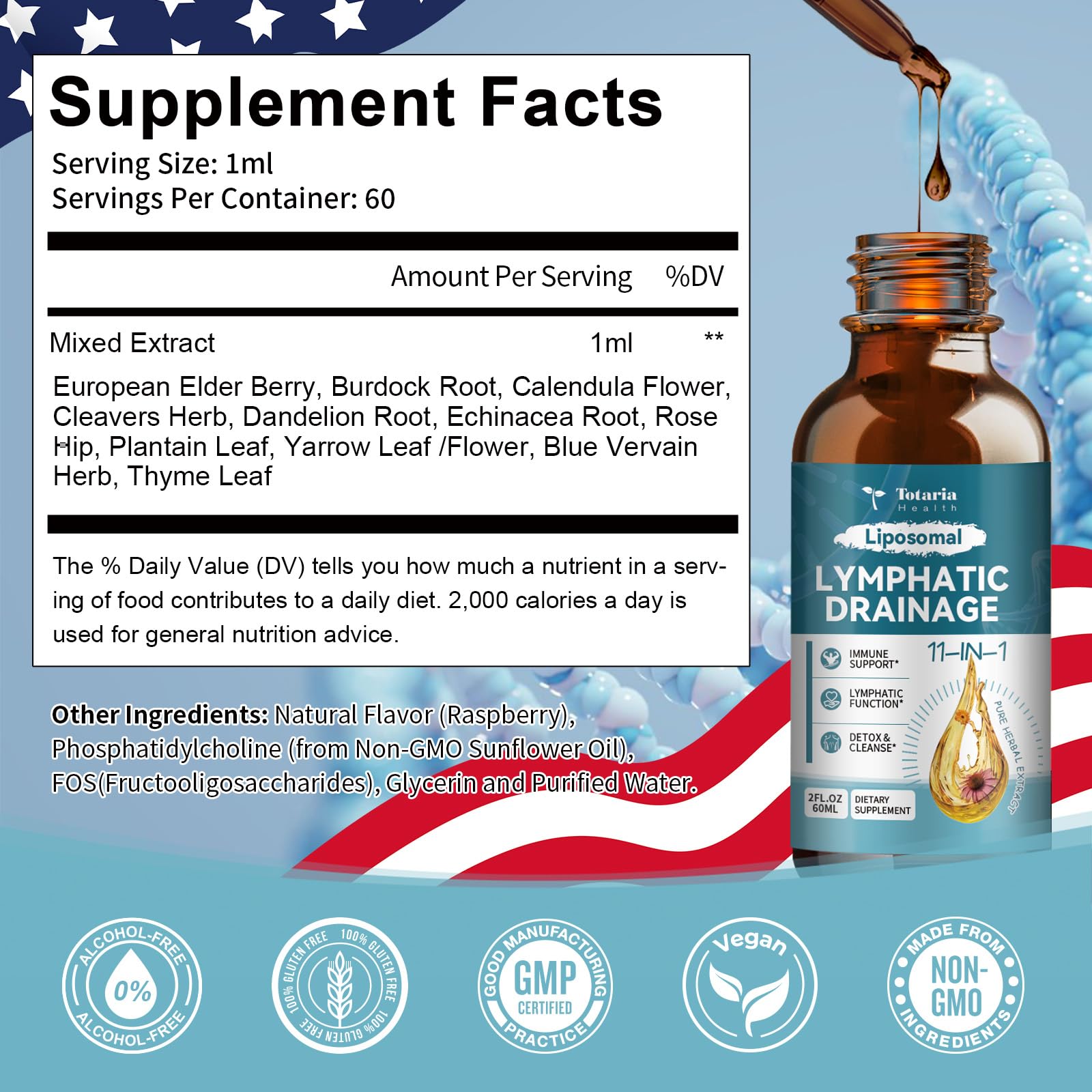 Liposomal Lymphatic Drainage Drops - 11 In 1 Organic Lymphatic Drainage Supplement with Burdock Root, Echinacea, Elderberry, Calendula, Cleavers Herb, Dandelion Supports Lymphatic Health 2 FL.OZ Totaria buy supplements Au