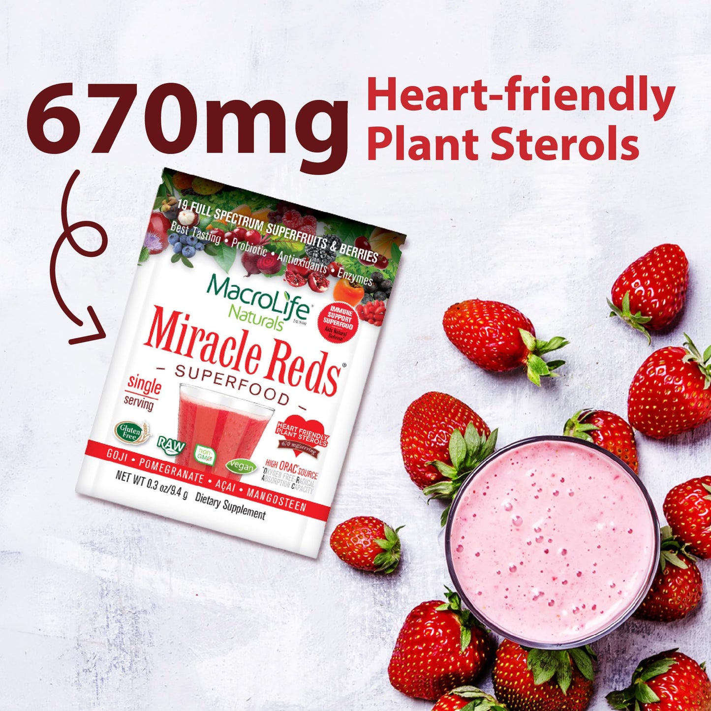 MacroLife Naturals Miracle Reds Superfood Powder 19 Blended Fruit & Berry Polyphenols Enzymes Probiotics & Antioxidants Supplement - Raw Non-GMO & Vegan Whole Food Vitamins - 12 Packet Servings MacroLife NaturalsBuy Supplements Australia