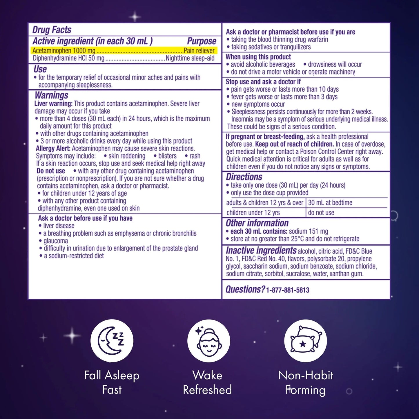 ZzzQuil Liquid, Max Strength Pain Reliever, Nighttime Sleep Aid Liquid, Acetaminophen 1000mg, Diphenhydramine 50mg HCI, Non-Habit Forming, Midnight Berry Flavored, 2 Pack, 24 FL OZ ZzzQuilBuy Supplements Australia