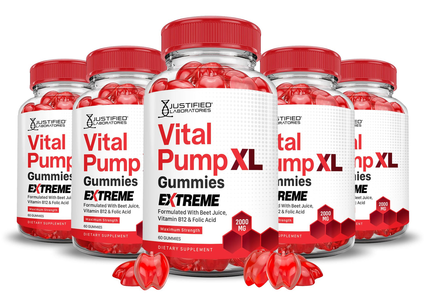 Justified Laboratories (5 Pack) Vital Pump XL Extreme 2000MG Performance Gummies Vital PumpXL Advanced Formula Formulated with Beet Juice ACV Pomegranate Powder B12 Vegan Non GMO 300 Gummys Justified Laboratories buy supplements Au