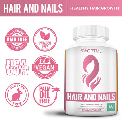 OPTML Hair and Nail Vitamins for Hair Growth and Thickness, Biotin-Infused Hair Pills, Hair Vitamins for Faster Hair Growth and Healthy Nails, for Women and Men, 60 Capsules OPTML buy supplements Au
