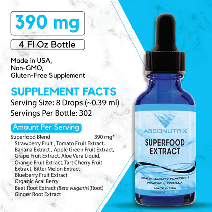 Absonutrix Superfood Extract 390 mg, 4 Oz Liquid, 302 Servings, Made in USA, Quick Absorption, Quality Potent Ingredients, Non-GMO, GMP Certified, Cruelty-Free Products Absonutrix buy supplements Au