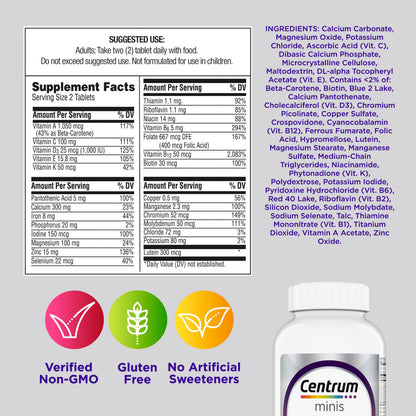 Centrum Minis Silver Women's Multivitamin for Women 50 Plus, Multimineral Supplement with Vitamin D3, B Vitamins, Non-GMO Ingredients