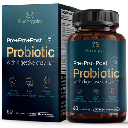 Premium 4-in-1 Probiotic Prebiotic, Postbiotic & Digestive Enzymes for Men & Women – Supports Gut, Digestion & Immunity –Complete Gut Health with Pre, Post