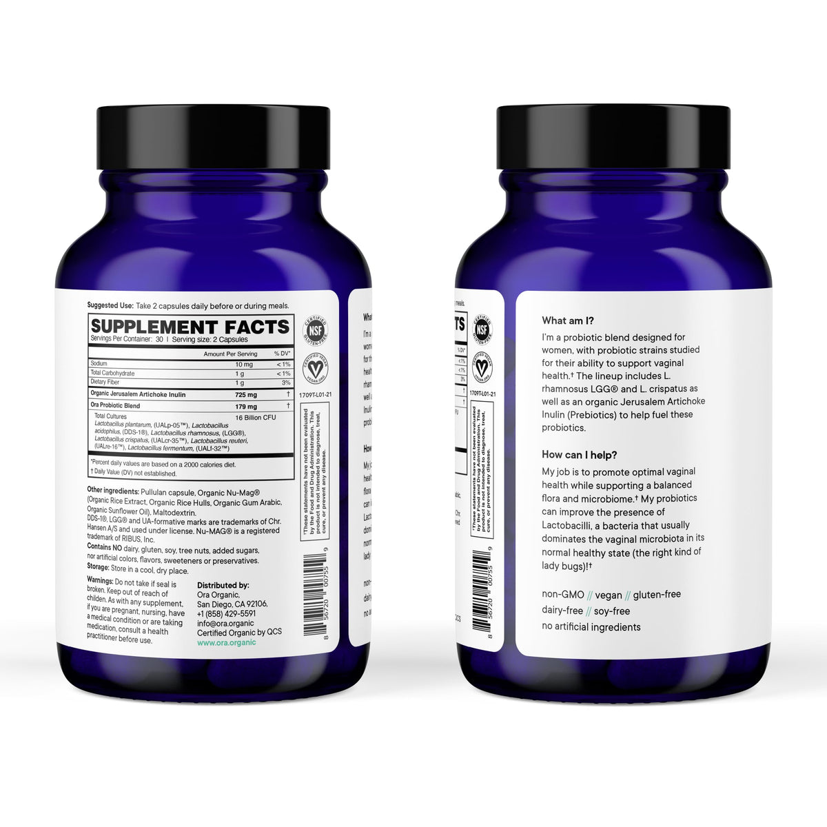 Ora Organic Probiotic for Women with L. crispatus, 6 Clinically Studied Lactobacillus Strains for Vaginal, pH & Urinary Tract Health,