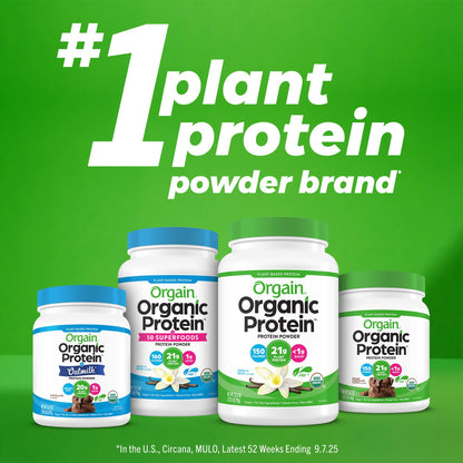 Orgain Organic Vegan Protein Powder, Vanilla Bean - 21g Plant Based Protein, 4g Prebiotic Fiber, No Lactose Ingredients, No Added Sugar, Non-GMO, For Shakes & Smoothies