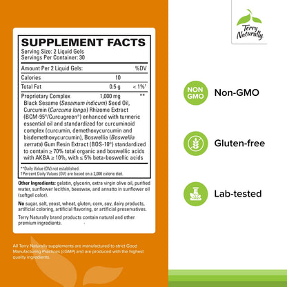 Terry Naturally CuraMed Acute Pain Relief - Supplement with BCM-95 Curcumin & BOS-10 Boswellia - Black Sesame Seed Oil to Support Relief of Occasional Discomfort - 60 Liquid Gels Terry NaturallyBuy Supplements Australia