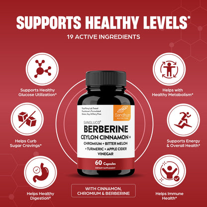 Blood Sugar Support Complex Supplement | Supports Healthy Blood Sugar Levels Already Within Normal Range | With Berberine, Cinnamon, Chromium, Turmeric