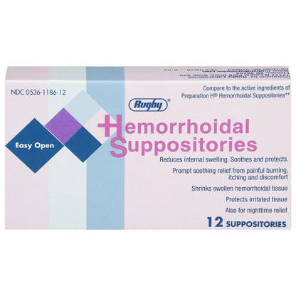 Rugby Hemorrhoidal Suppositories - Soothing and Shrinking Action for Internal Hemorrhoids with Cocoa Butter and Phenylephrine HCl, Easy Open Design - 12 Count RUGBY LABORATORIESBuy Supplements Australia