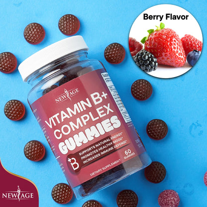 NEW AGE Vitamin B Complex Gummies with Vitamin B3, B6, & B12 – with Biotin, Folic Acid & Vitamin C – Gluten-Free, Vegan