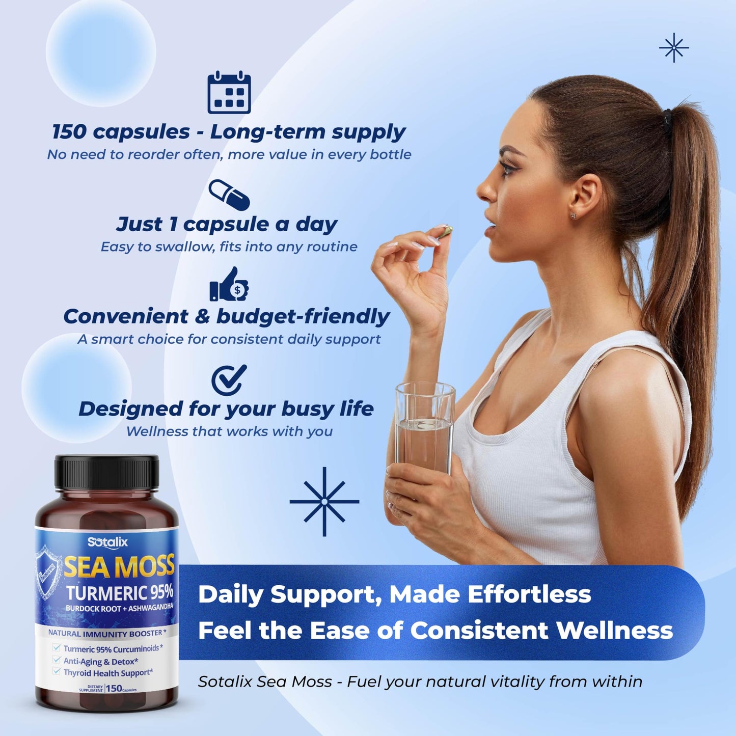 Sotalix Sea Moss Capsule with Ashwagandha, Burdock Root, Bladderwrack, Turmeric - Powerful Natural Immunity Booster (150 Count (Pack of 1)) SOTALIX SUPPLEMENT buy supplements Au