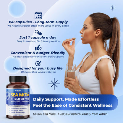 Sotalix Sea Moss Capsule with Ashwagandha, Burdock Root, Bladderwrack, Turmeric - Powerful Natural Immunity Booster (150 Count (Pack of 1)) SOTALIX SUPPLEMENT buy supplements Au