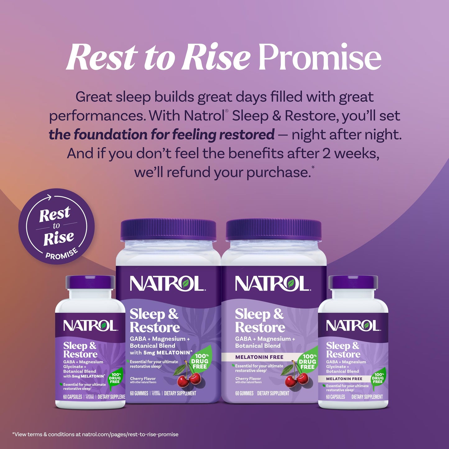 Natrol Sleep + Restore Magnesium Glycinate Blend Gummies with Melatonin 5mg - Calm Magnesium with GABA, Botanical Blend, Cherry Flavor, 60 Gummies NatrolBuy Supplements Australia