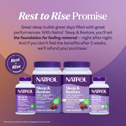 Natrol Sleep + Restore Magnesium Glycinate Blend Gummies with Melatonin 5mg - Calm Magnesium with GABA, Botanical Blend, Cherry Flavor, 60 Gummies NatrolBuy Supplements Australia