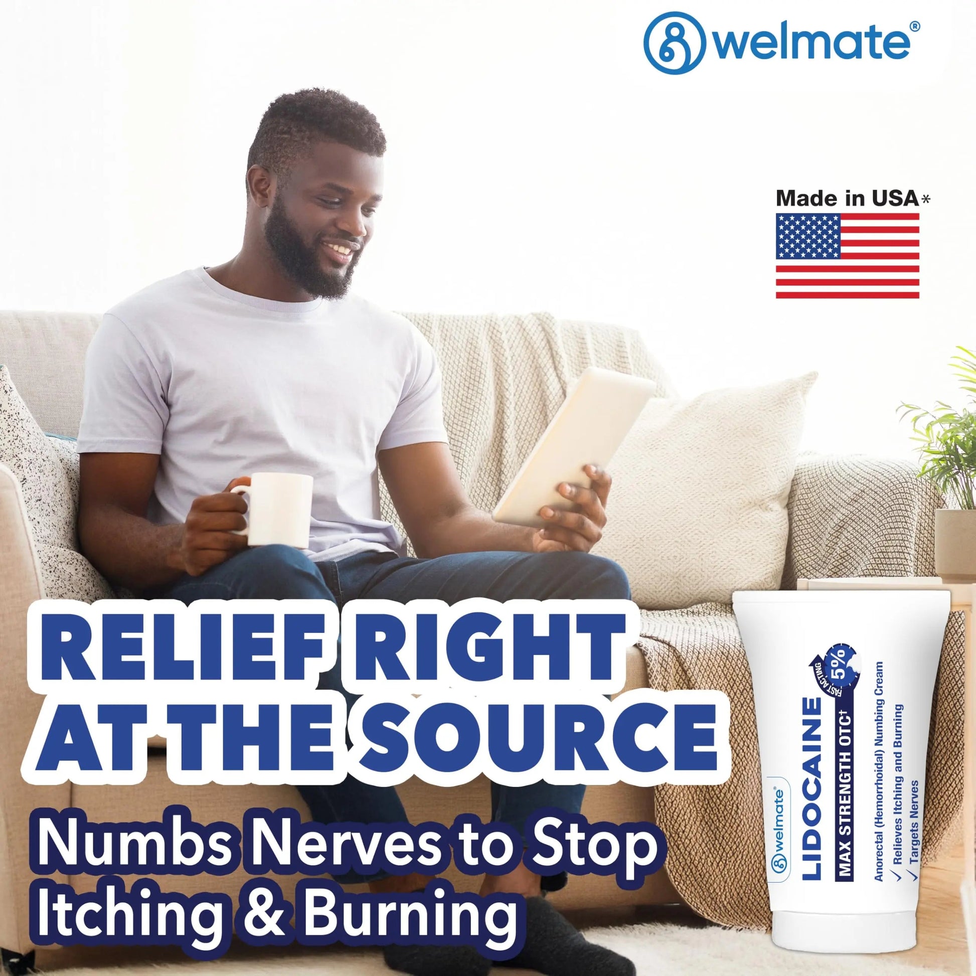 WELMATE 5% Lidocaine Cream for Hemorrhoids – Fast-Acting Lidocaine Numbing Cream & Topical Analgesic Cream for Anorectal Itch Relief, Unscented, Child Resistant Packaging 2 oz (60g) WELMATEBuy Supplements Australia