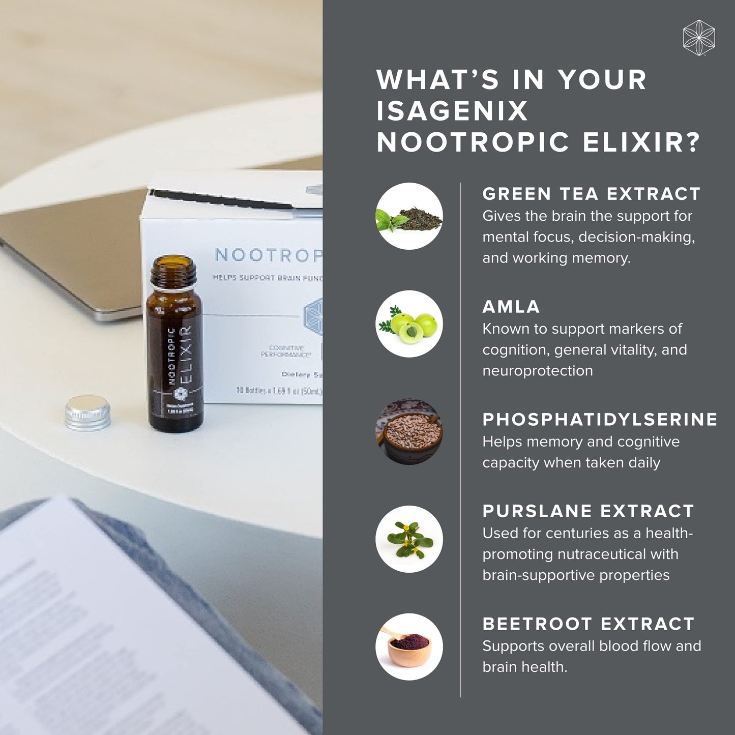 Isagenix Nootropic Elixir- Brain Health & Focus Supplement - Liquid Supplement with Green Tea Extract to Support a Healthy Mindset - 1.69 Oz Bottles (10 Count) Isagenix buy supplements Au